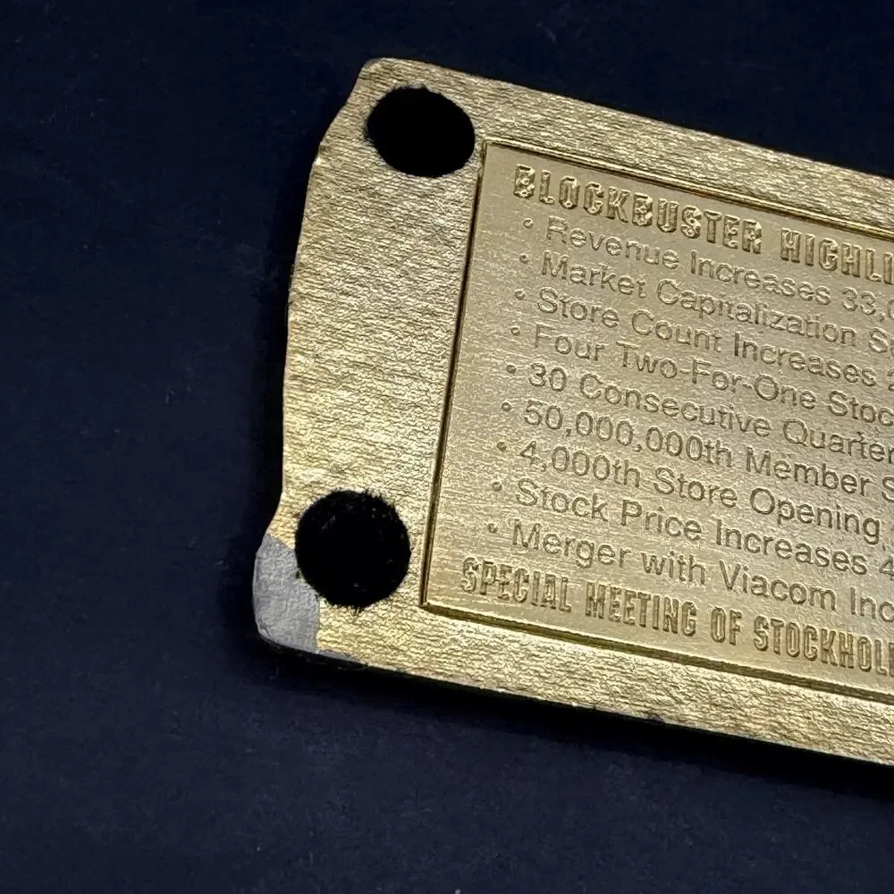 Vintage 1994 Blockbuster Entertainment Shareholder Gold Tone Paper Weight